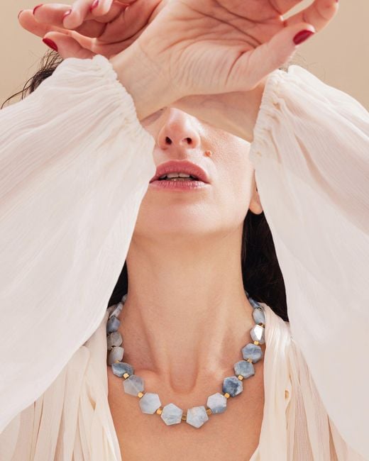 Kybele Studio Blue Ocean Bliss Necklace With Hexagonal Aquamarine