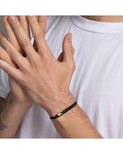 Nialaya Black Wrap-Around String Bracelet With Sterling Plated Lock for men