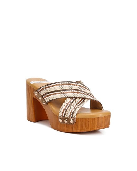 Rag & Co Brown Finley Raffia High Block Heel Clogs