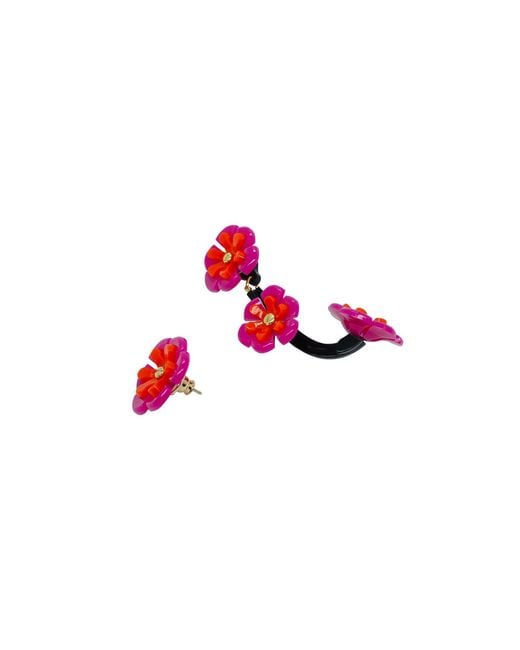 Gissa Bicalho Red Handmade Acrylic Earring Branch Daisies