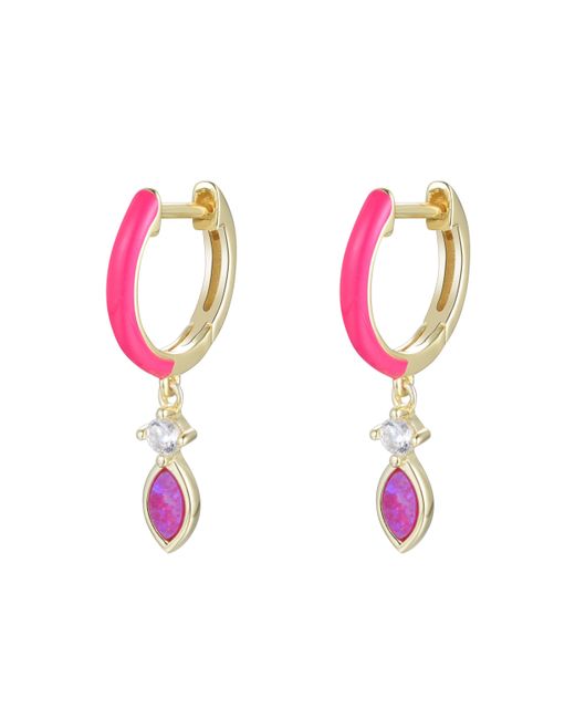 KAMARIA Pink Enamel Opal Huggie Earrings