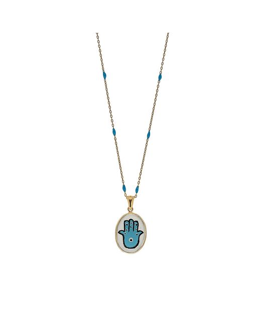Ebru Jewelry Metallic Blessed Hamsa Hand Turquoise Necklace-gold