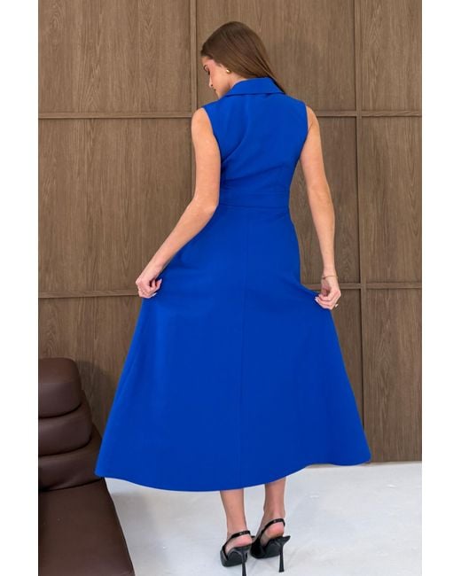 Girl In Mind Blue Hazel Tailored Sleeveless Midi Dress Cobalt