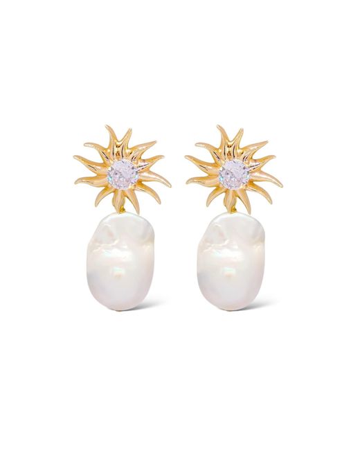 VALERIE CHIC Metallic Crystal Sun Baroque Pearl Earrings 18K