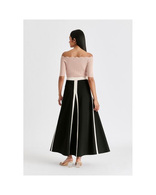 Paisie Black Contrast Trim Maxi Skirt