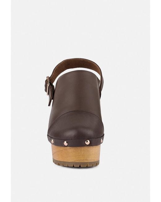 Rag & Co Brown Alona Slingback High Block Heeled Clogs