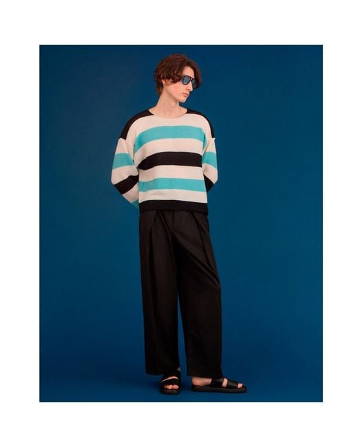INGMARSON Blue Striped Dropped Shoulder Top for men