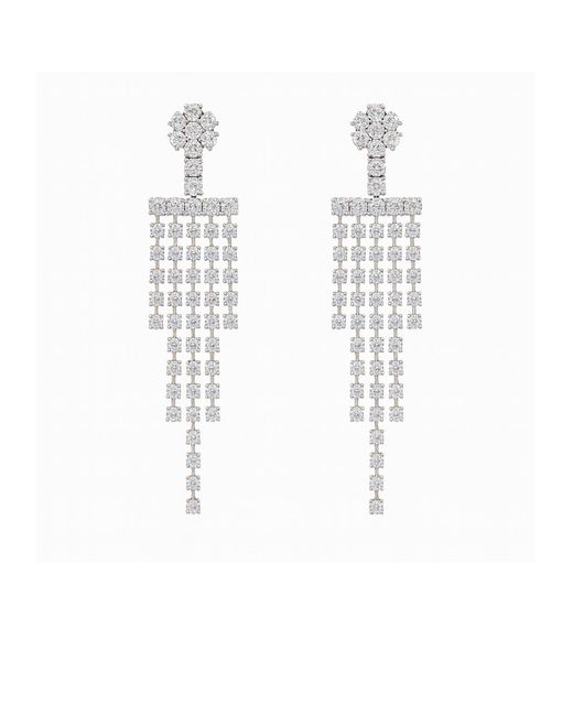 Maison De Gala White Floral Bar Fringe Crystal Earrings