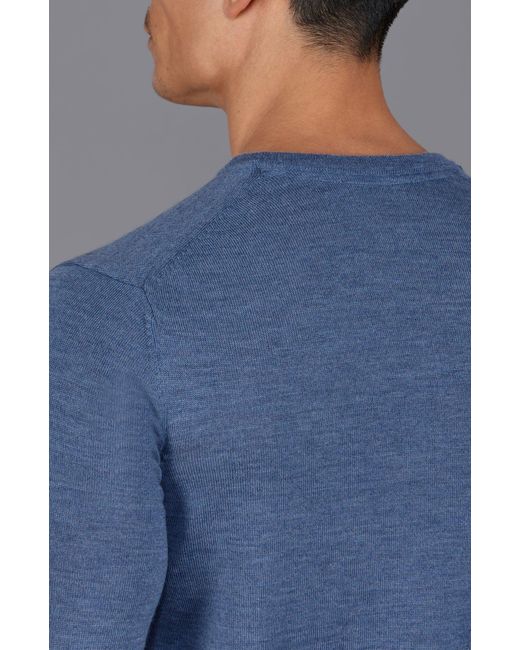 Paul James Knitwear Blue Extra Fine Merino Wool Callington Crew Neck Jumper for men