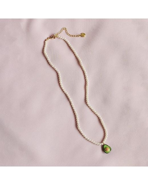 POPORCELAIN Metallic Mini Porcelain Avocado Swarovski Pearl Necklace