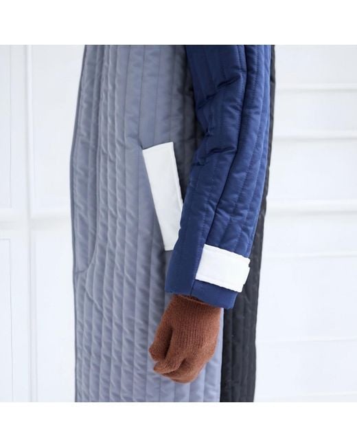London Atelier Byproduct Blue Patchwork Colour Block Quilt Long Jacket