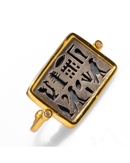 Ebru Jewelry Black Spiritual Egyptian Symbol Sterling & Adjustable Ring