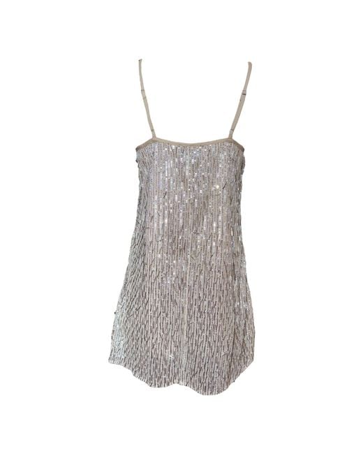 Any Old Iron Gray Neutrals Ivory Ice Beaded Short Dress