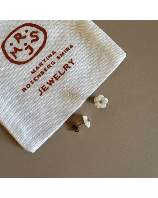 Martina Rozenberg Smira Jewelry White Tiny Flower Pearl Earrings