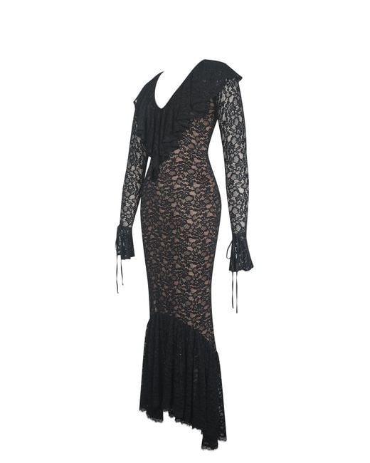 Miss Circle New York Black Parisa Lace Ruffled Mermaid Maxi Dress