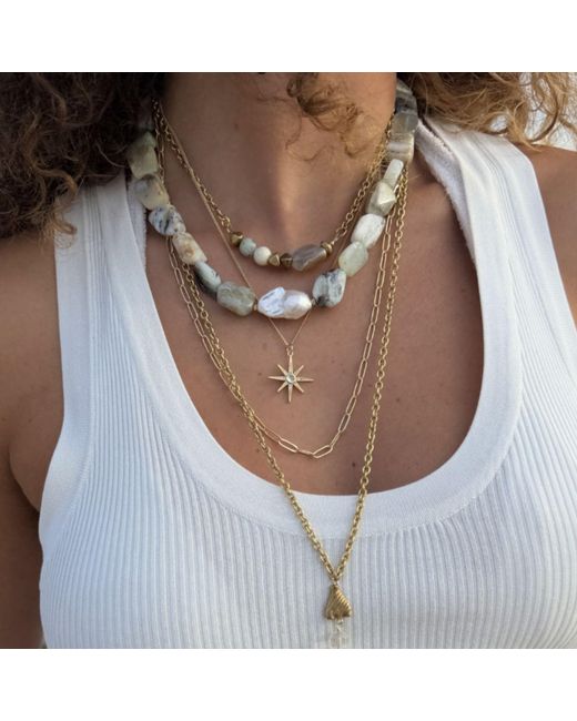 Rachel Nathan Metallic Neutrals Peruvian Opal & Baroque Pearl Necklace
