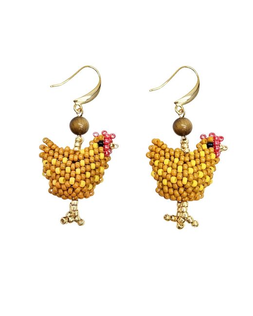 Farra Metallic Playful Beaded Chicken Dangle Earrings