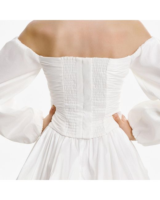 Lita Couture White Off-The-Shoulder Taffeta Blouse