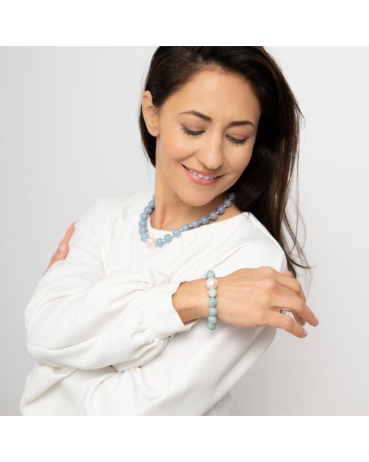 Silver Moon Blue Sterling Bracelet Whisper With Light Gemstones And Baroque Pearl