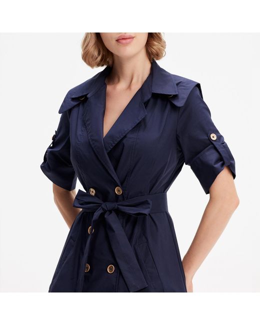Smart and Joy Blue Cotton Trench Coat Dress