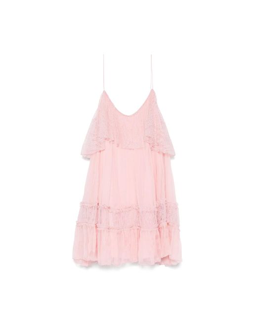 Nissa Pink Lace Detail Silk Dress