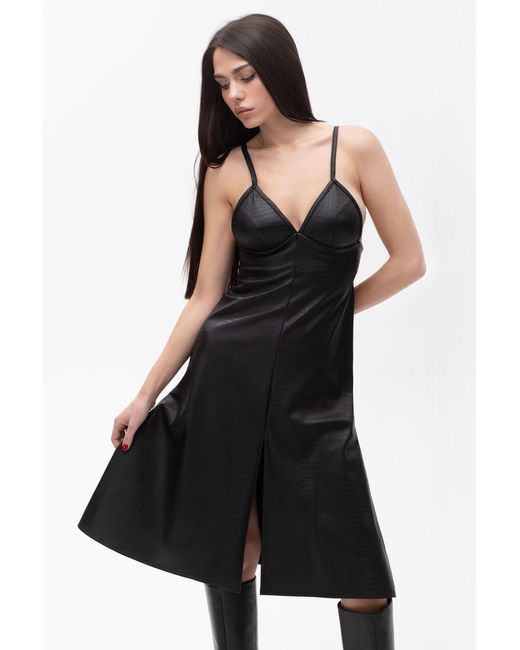 Maison Bogomil Black Strappy Faux Leather Midi Dress