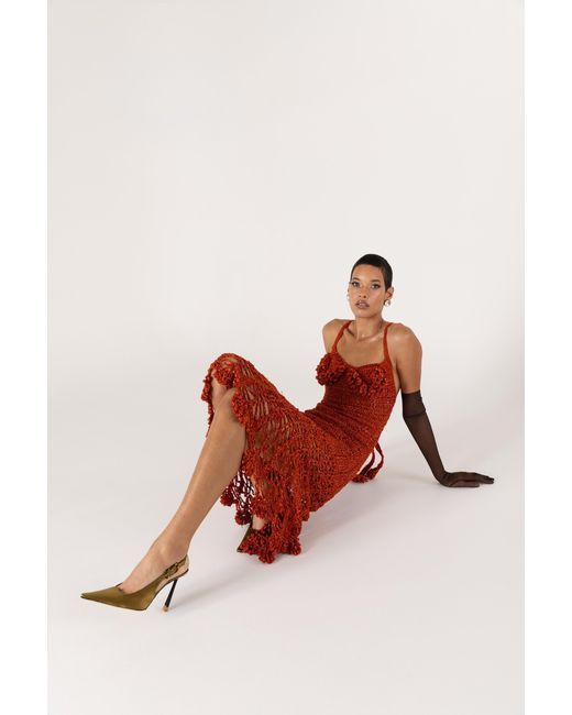 Andreeva Red Chrysanthemum Terracotta Handmade Crochet Dress