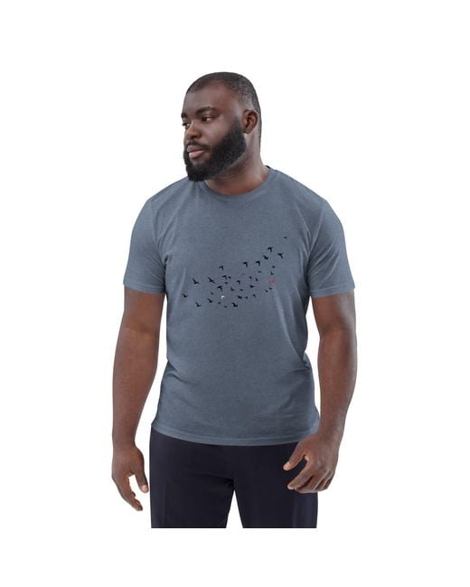 Anchor and Crew Blue Heather Birds Where's William Going? Organic Cotton T-Shirt for men