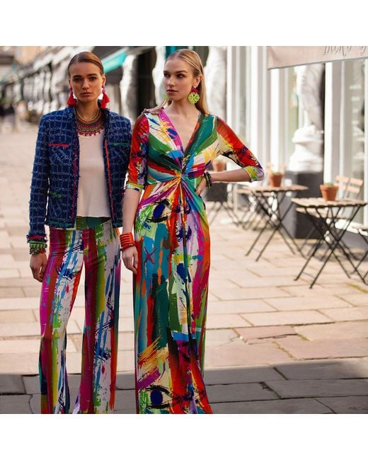Beatrice von Tresckow Red Brush Stroke Wide Stretch Flare Trousers