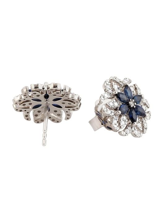 Artisan Blue Sapphire Floral Diamond Stud Earrings