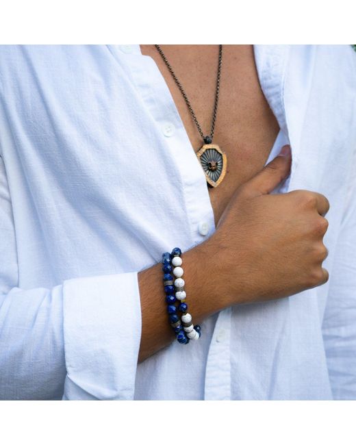 Ebru Jewelry Blue Inner Power Lapis & Howlite Beaded Bracelet Set for men