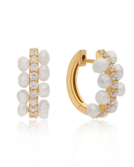 The Jewelz Metallic Raise Me Pearl Hoops Earrings
