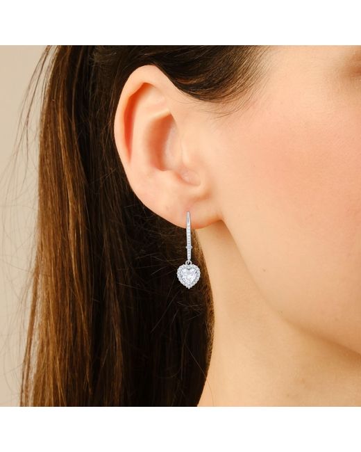 Kylie Harper White April Diamond Birthstone Heart-Cut Halo Leverback Earrings