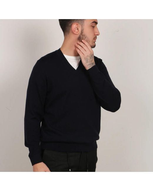 Nuvv Collection Black V-Neck Merino Wool Sweater – Italian Yarn for men