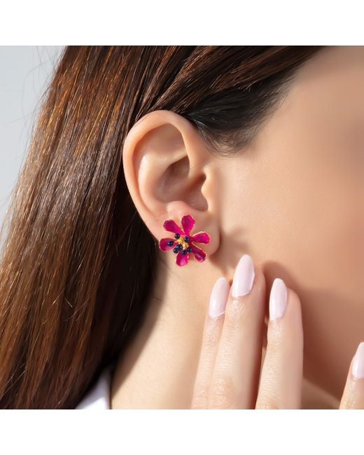 Milou Jewelry Pink Raspberry Scarlet Flower Earrings