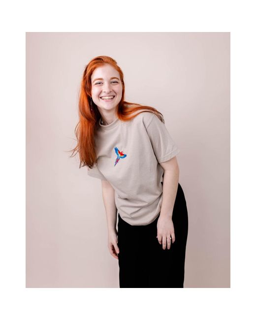 Nooltrends White Neutrals Colourful Parrot Embroidered T-Shirt for men