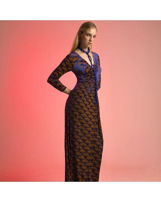 Beatrice von Tresckow Red Art Deco Velvet Devore Lola Maxi Dress