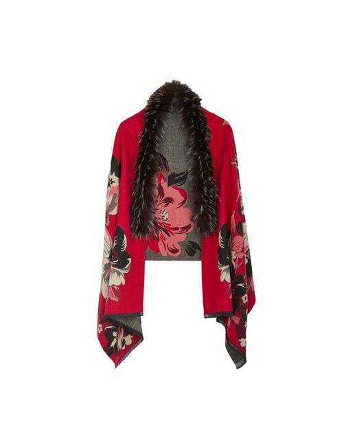 Saachi Red Bloom Reversible Fur Scarf