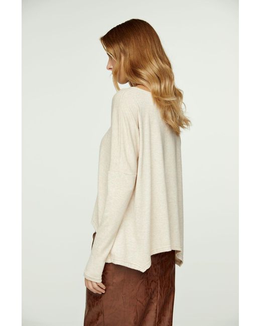 Conquista Natural Neutrals Melange Knit Handkerchief Hem Top