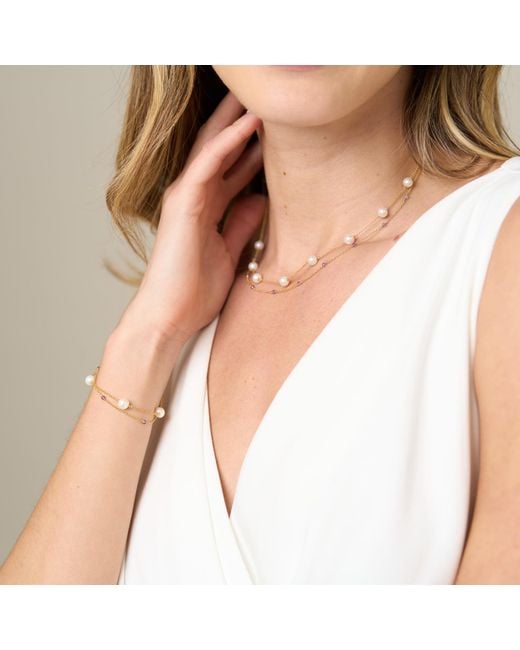 Pearls of the Orient Online Metallic Credo Fine Double Chain Necklace With Cultured Freshwater Pearls & Amethyst