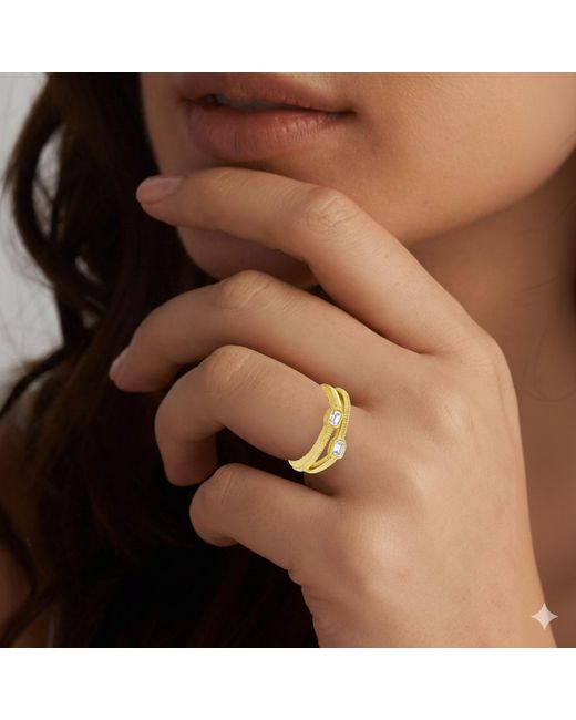 Artisan Metallic Emerald Cut Diamond Open Ring