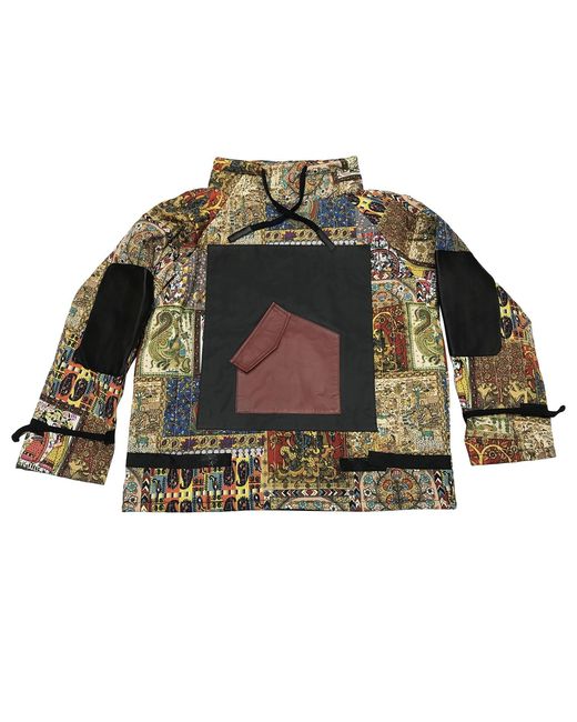 Zasta Studio Green Square Hoody Empire Cotton & Leather Hybrid Sweatshirt
