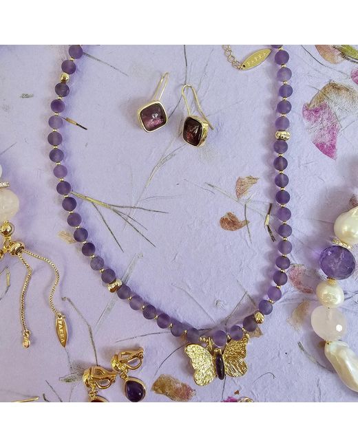 Farra Metallic Amethyst With Butterfly Pendant Necklace