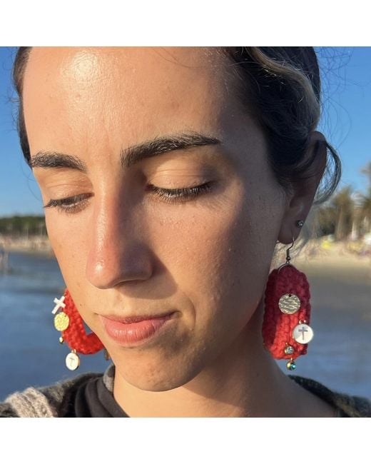 Hilo De Mar Red Drop Earrings With Charms