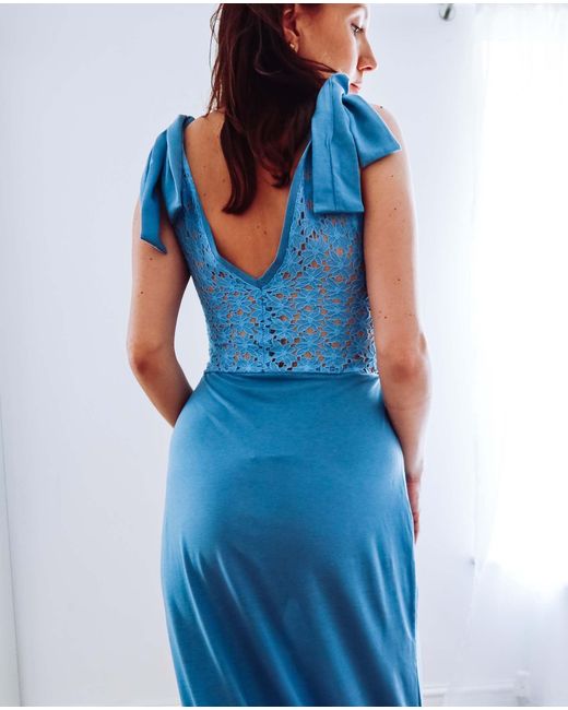 Sophie Cameron Davies Blue Lace Back Maxi Dress