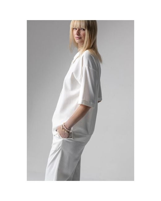 Oh!Zuza White Neutrals Meryl Linen Viscose Pyjama Set Wide Trousers
