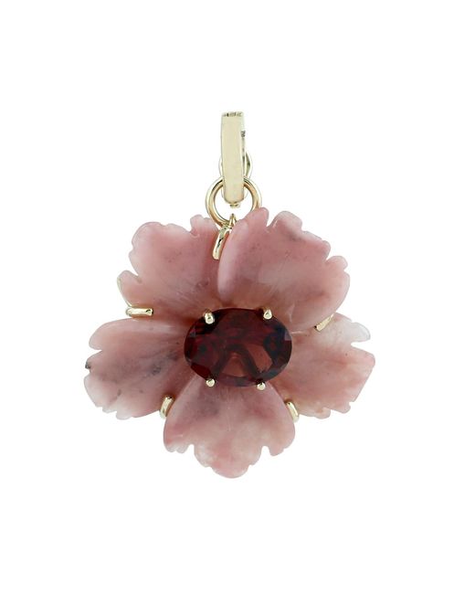 Artisan Brown 14K Carved Onyx & Garnet Flower Pendant