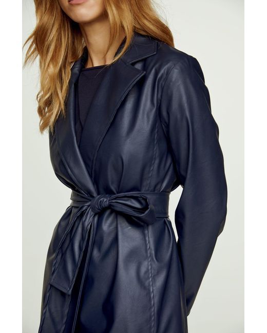 Conquista Blue Navy Faux Leather Jacket With Belt