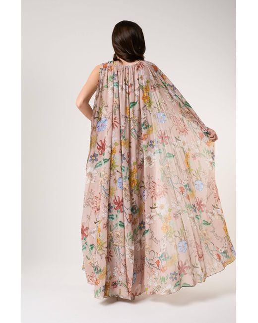 Frock and Frill Multicolor Neutrals Melia Floral Print Cape Sleeve Maxi Dress