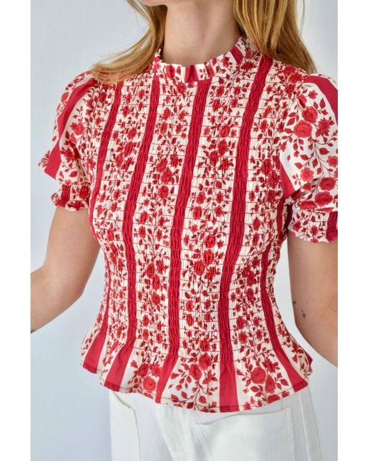 Mind Traveler Red Chia Floral Short-Sleeved Blouse